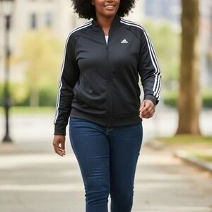 Adidas Women's‎ Black/White Essentials Warm-Up 3-Stripe Track Jacket Size 1X NEW